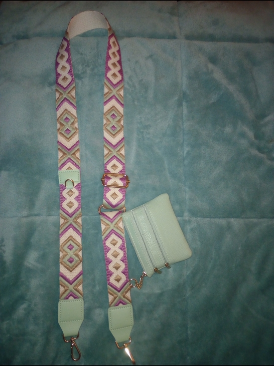 Handbags - Mint And Pink Design Crossbody Guritar Style Strap with Matching Coin Purse